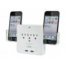 3 Outlet Power Surge Protector Wall Tap w/ 2 USB Ports and Phone Holder - 540 Joules In Wall Surge Protector
