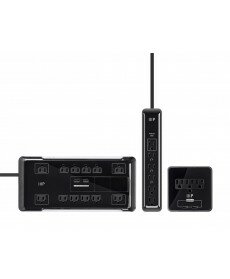Monoprice - Surge Protection 3 Pack, Black - 6 Outlet 540 Joules, 12 Outlet w/ 2 USB Charger Ports 3420 Joules, 3 Outlet Wall Tap w/ 2 USB Ports 540 Joules
