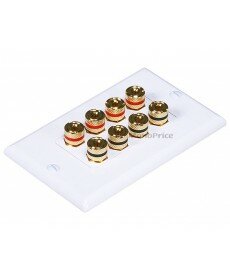 Monoprice High Quality Banana Binding Post Two-Piece Inset Wall Plate for 4 Speakers - Coupler Type