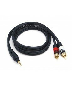 Monoprice 3ft Premium 3.5mm Stereo Male to 2RCA Male 22AWG Cable (Gold Plated) - Black