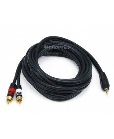 10ft Premium 3.5mm Stereo Male to 2RCA Male 22AWG Cable (Gold Plated) - Black