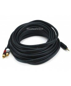 Monoprice 25ft Premium 3.5mm Stereo Male to 2RCA Male 22AWG Cable (Gold Plated) - Black