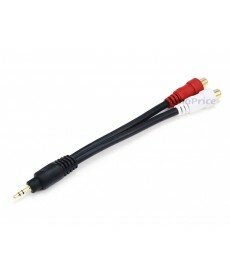 Monoprice 7inch Premium 3.5mm Stereo Male to 2RCA Female 22AWG Cable (Gold Plated) - Black