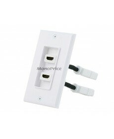 Monoprice Two-Piece Inset Wall Plate with 4 Inch Built-in Flexible High Speed HDMI® Cable With Ethernet - Dual Port (2P)