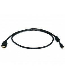 Monoprice 3ft 34AWG High Speed HDMI Cable w/Ethernet w/Ferrite Core - HDMI Micro Connector male to HDMI Connector male - Black