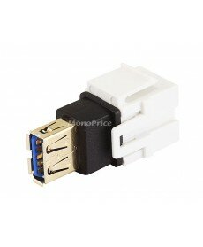 Monoprice Keystone Jack - USB 3.0 A Female to A Female Coupler Adapter, Flush Type (White)