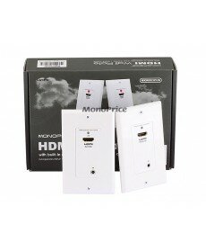 Monoprice HDMI® Over CAT5E / CAT6 Extender Wall Plate (Pair) w/ Built-In Backward IR Channel - Single Port (1P) - White